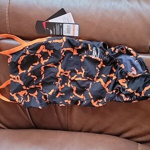 New Speedo Endurance Black and Orange Athletic Swimwear Size 28